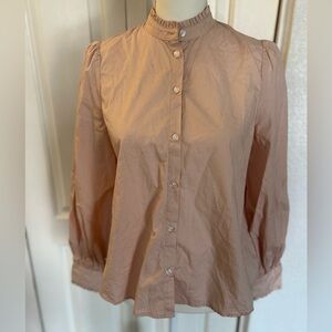 A New Day Pink Ruffle Button Up Long Sleeve High Neck Top Size Small